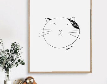 Cats Sketch, Printable Wall Art,Digital print, Silly Cat Face, Chubby Cats, Cat Sketch, Pet Posters, Animal Sketch, Kid Nursery Decor
