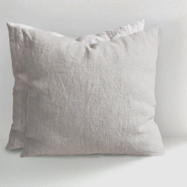Conjunto de DOS fundas de almohada de color natural de lino, varios tamaños 26x26, 18x18, 16x16, 20x20 pulgadas, fundas de almohada de decoración de lino sin teñir