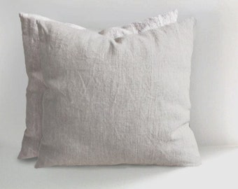 Set of TWO Linen Natural Color Throw Pillow Covers, Various sizes 26x26, 18x18, 16x16, 20x20 inches, Undyed Linen Decor Pillow Covers