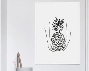 PINEAPPLE sketch, Fruit sketch, Chic print, Fun and quirky Printable art, Hand sketch, Printable Wall art, Gift Idea, Printable posters