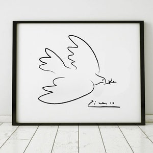 Picasso Dove, Digital prints, Home Decor, DOVES, Dove Prints, Picasso&#39;s dove, Picasso Sketch, Pablo Picasso, Dove of Peace, Custom Size