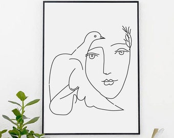 Picasso Girl and Dove, Dove of Peace Sketch, Peace Prints, Wall Decor, Home Decor, Girl, Dove Picasso, Pablo Picasso, Posters Size