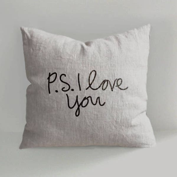 Throw Pillows, I love you, Hand Drawn Natural Linen Pillow Covers,  Decor Linen Cushions