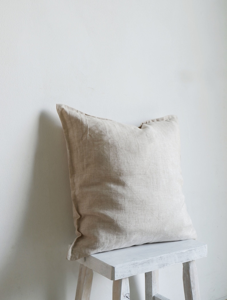 Linen Throw Pillow Cover with flanges, Natural Color Linen, Undyed Pillow cover with flanges zdjęcie 1