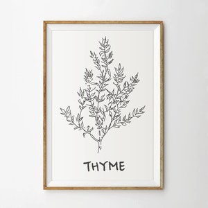 Thyme prints, Herb printable arts, Kitchen posters, Botanical art, Garden and Spring art, Digital prints, Plant prints, Kitchen Decor