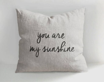 You are my sunshine - 100% Hand Drawn Linen Pillow -Decorative Pillow COVER - Throw Pillow - Natural Linen - Scandinavian Style - Hand drawn