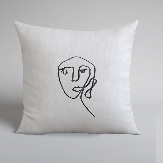 Sale Face Pillows 100 Hand Drawn Linen Pillow Cover White Etsy