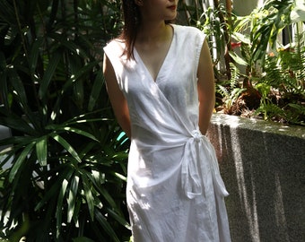 knee length dresses for ladies Anya Linen Kimono, White