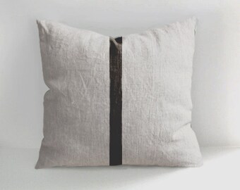 One stripe natural linen pillow, Sofa Decorative Cushion, Hand Drawn Natural Linen Pillow Cover, Throw Pillow, Accent pillows