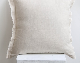 Home Decor Frayed Cushion Covers, Linen Throw Pillow Cover with frayed sides, Natural Color Linen, variety of sizes 26x26, 18x18, 20x20