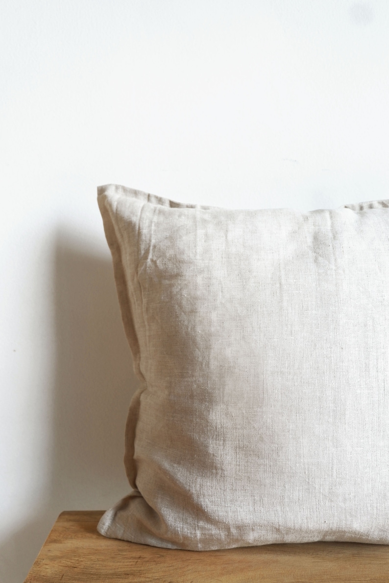 Linen Throw Pillow Cover with flanges, Natural Color Linen, Undyed Pillow cover with flanges zdjęcie 6