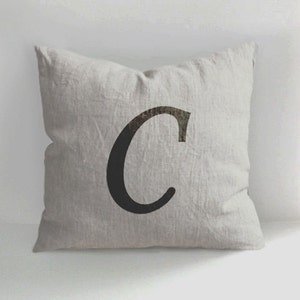 SALE!!! Letter C linen pillow cover, Customized name initial pillow, Hand Drawn Linen Pillow, Decorative Pillows, Throw Pillows, Hand drawn