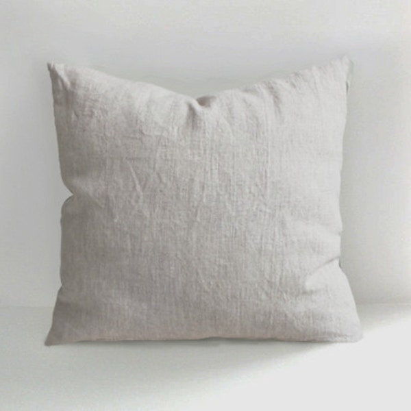 Handmade Linen Throw Pillow Covers , Natural Undyed Linen Cushion Covers with sizes 18x18, 20x20, 26x26 inches and custom sizes available