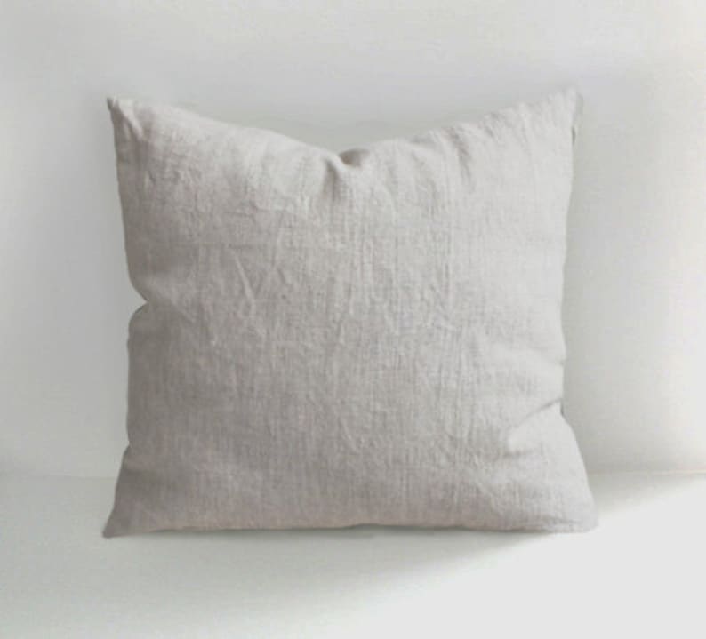 Handmade Linen Throw Pillow Covers , Natural Undyed Linen Cushion Covers with sizes 18x18, 20x20, 26x26 inches and custom sizes available image 1