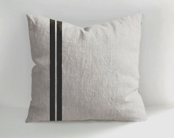 Living room pillow decor, Stripes pillow, Hand Drawn Linen Pillow Cover, Decorative natural linen cushions