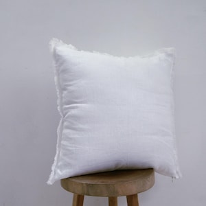 Home Decor Frayed Linen Cushion Covers, Throw Pillow Cover with frayed sides, White color, a variety of sizes 26x26, 18x18, 20x20