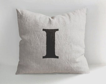 Letter pillow cover, Letter I, Name initial pillow, Linen Cushions, Pillows, Decorative Pillows, Throw Pillows , Hand drawn, Letter Pillows