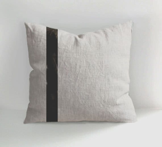 Stripes Pillow, Big Line Throw Pillow, Hand Drawn Linen Pillow