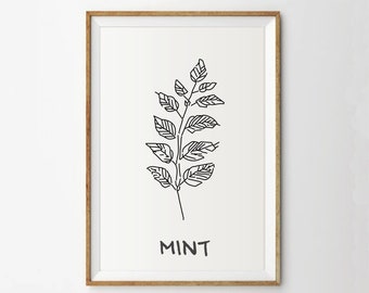 Mint Herb Printable Arts: Botanical Kitchen Art (PDF & JPG)
