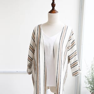 Linen Kimono coat, Striped summer coat, japanese styled outfit with custom size available