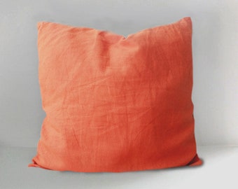 Blunt Orange Linen Pillow Covers, Handmade Throw Cushion Covers, Natural Linen Cushions