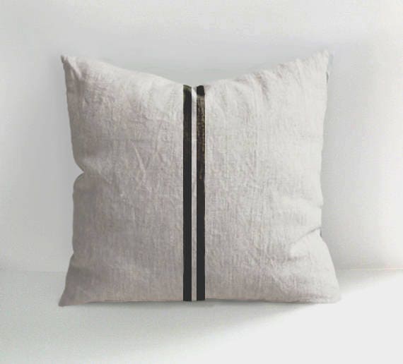 Hand Drawn Linen Pillow Cover Natural grey linen pillow