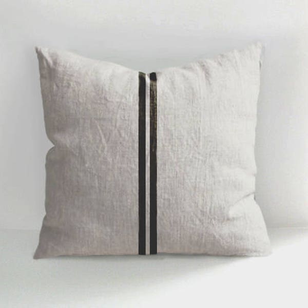 Lines pillow - Stripes pillow - Hand Drawn Linen Pillow Cover - Decorative Pillow Cover - Cushions - Natural linen - Linen Pillows