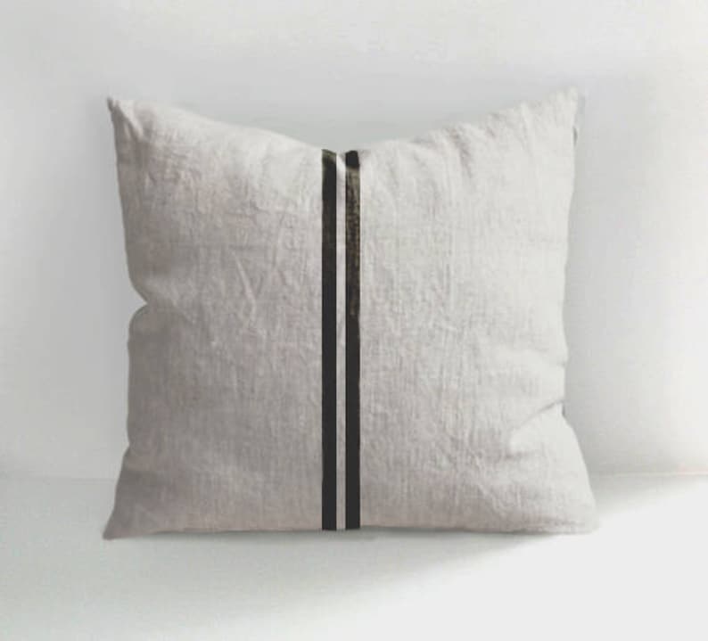 Lines pillow Stripes pillow Hand Drawn Linen Pillow Cover Decorative Pillow Cover Cushions Natural linen Linen Pillows image 1