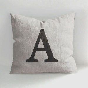 Capa de almofada letra A, letras, travesseiro inicial do nome, almofadas de linho, travesseiros, almofadas decorativas, almofadas, desenhadas à mão, almofadas de letras