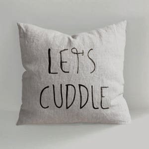 SALE!! Let's cuddle pillow - 100% Hand Drawn Linen Pillow Cover -Decorative Pillow - Natural Linen - Scandinavian Style - Hand drawn