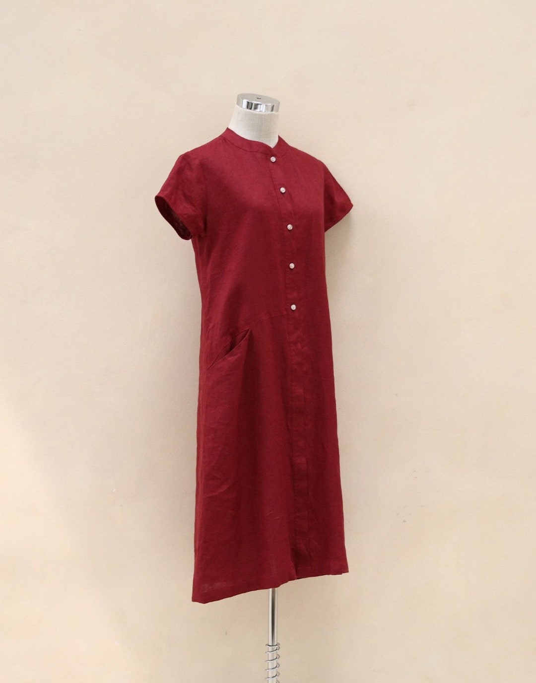 Linen Shirtdress With Pocket ơn One Side - Etsy
