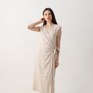 Linen Kimono wrap dress, natural color, designed by anam