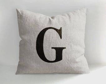 Letter G Pillow - Name Pillows - Handmade Linen Pillow Cover - Decorative - Throw Pillow Cover - Christmas Decor - Cushion Cover -Home Decor