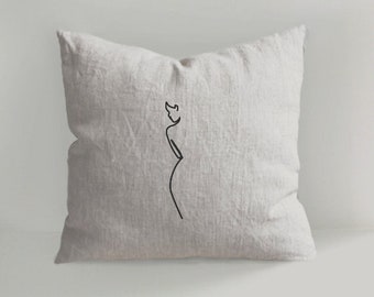 Linen pillow Decor, Female body figure, Hand Drawn Linen Cushion Cover, Decorative Cushions