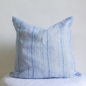 Blue Striped Linen Pillow Covers , Handmade Decor Linen Cushions , Soft-touched Cushion Covers, 18x18 20x20 26x26, Decor Throw Pillow covers