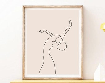 Female Dancing line sketch, line drawing print, women body figure art, Abstract Printable, minimal art, printable digital art, line art