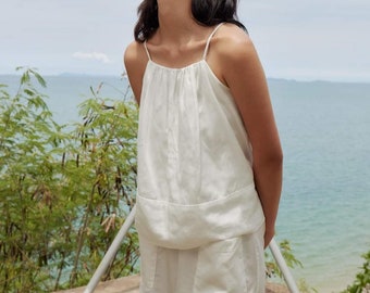 Linen slip top, linen white blouse, linen tops