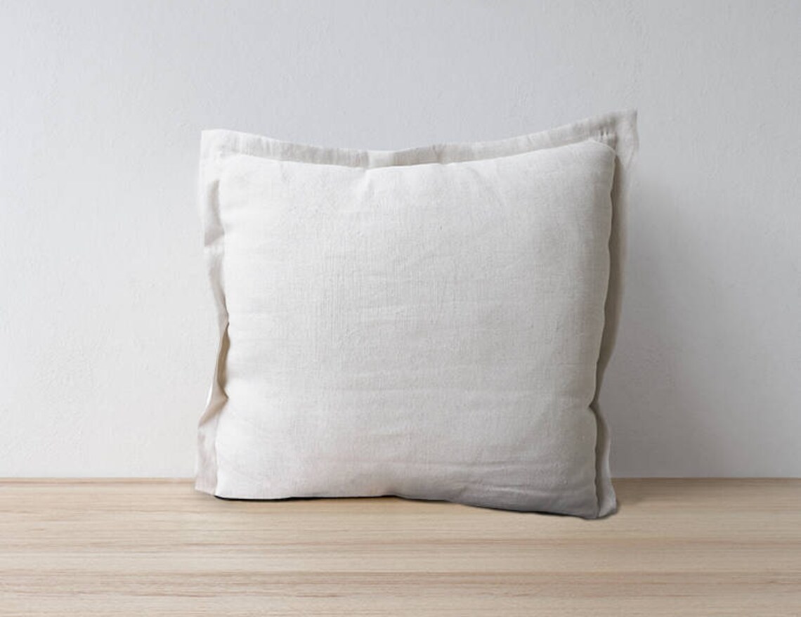 Handmade Linen Pillow Cover With Flanges Natural Color Linen Etsy