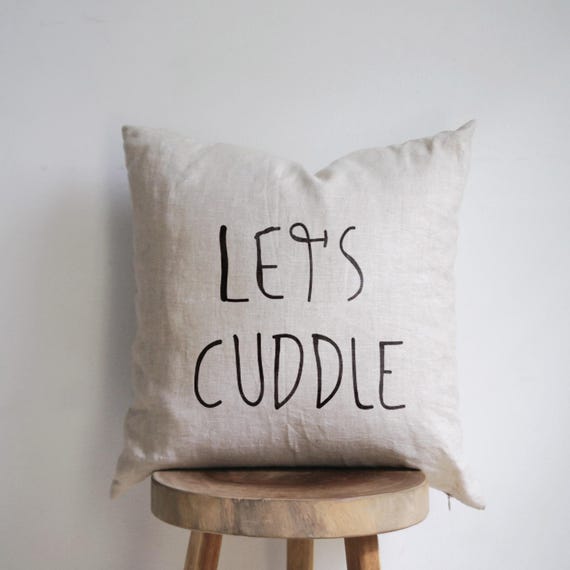 SALE!! Let's cuddle pillow - 100% Hand Drawn Linen Pillow Cover -Decorative Pillow - Natural Linen - Scandinavian Style - Hand drawn