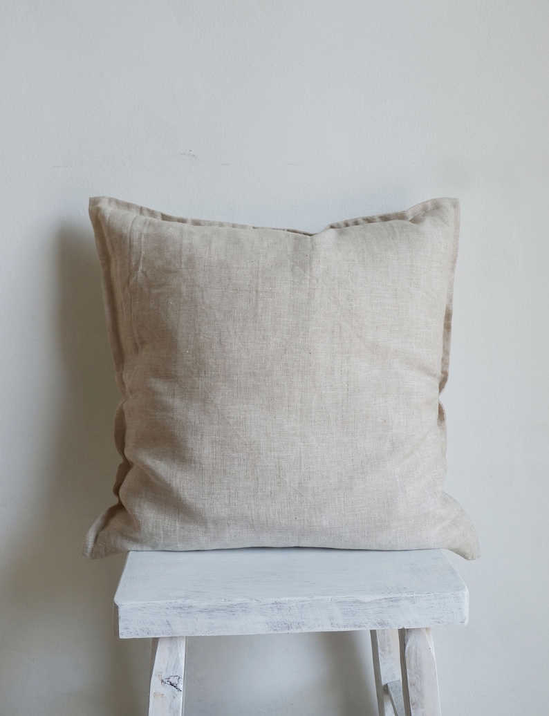 Linen Throw Pillow Cover with flanges, Natural Color Linen, Undyed Pillow cover with flanges zdjęcie 5