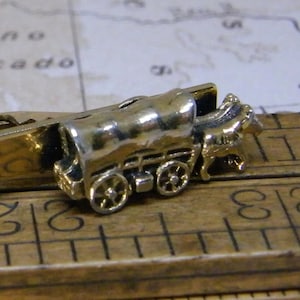 Vintage Western Steer & Covered Wagon Tie Clip - Cowboy Style