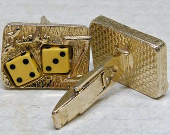Lucky 7 Inset Dice Vintage Cufflinks, Novelty Gambler's Accessory