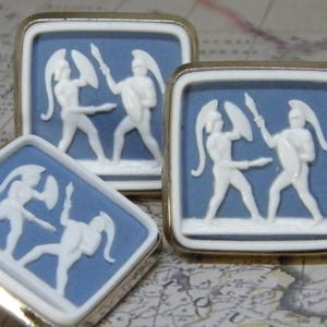 Vintage Faux Wedgwood Cufflinks Tie Clip Set: Roman Warrior Gold-Tone