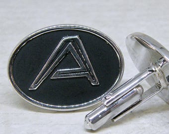 Hickok Initial A Vintage Cufflinks: Bold Silver-Tone and Black