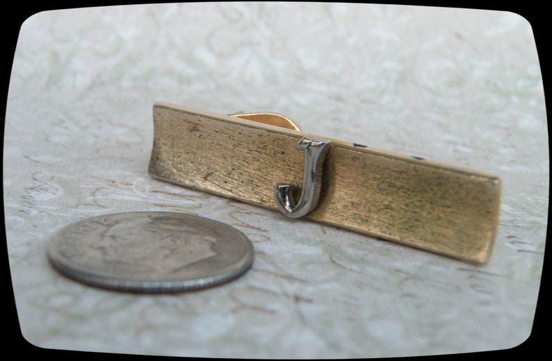 Vintage SWANK Initial J Tie Clip Silver-Tone Letter J on Gold-Tone Clip