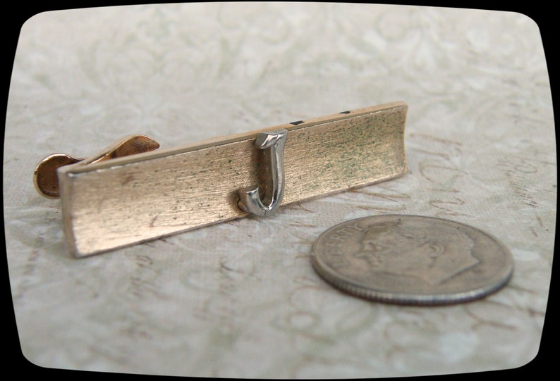Vintage SWANK Initial J Tie Clip Silver-Tone Letter J on Gold-Tone Clip