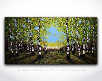 Birch Forest in Spring Oil Painting ORIGINAL Modern Contemporary Birch Trees in Spring Palette Knife Texture Landscape - Made to Order