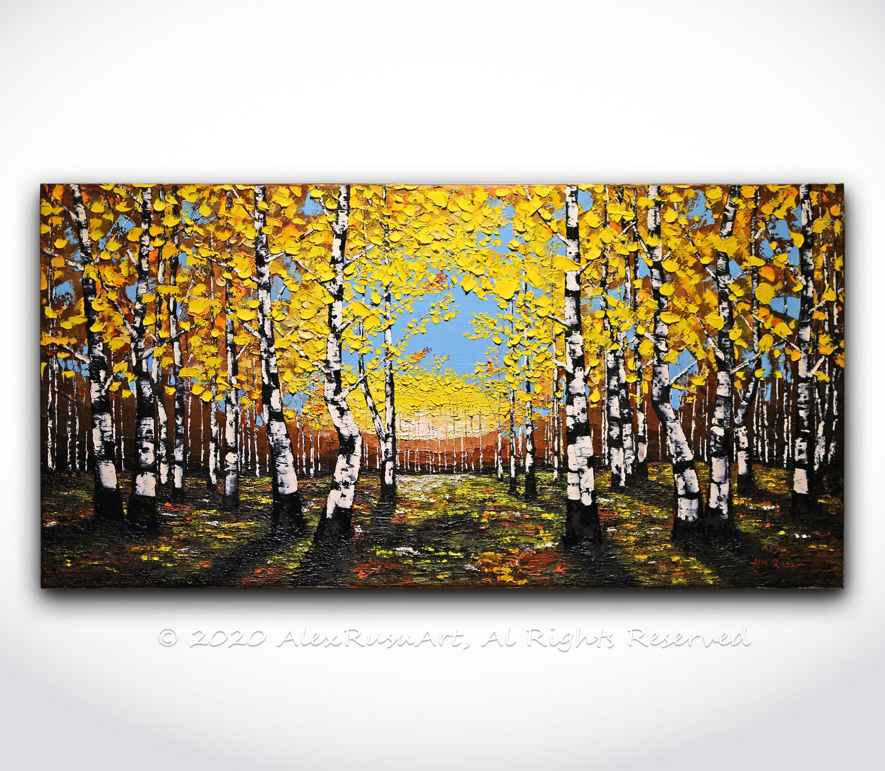 Birch Forest in Fall Oil Painting ORIGINAL Modern Contemporary Birch Trees in Fall Palette Knife Texture Landscape - Made to Order