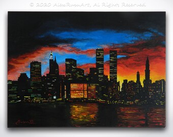New York City ORIGINAL Gemälde - Zeitgenössische Kunst NYC Skycraper Stadtbild Kunst New York Ölgemälde Kunstwerk auf Leinwand - Made to Order
