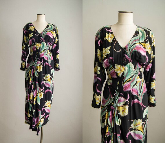 vintage 1980s dress / 80s-does-40s novelty print d